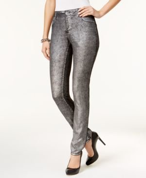 INC International Concepts Metallic Skinny Jeans — Silver