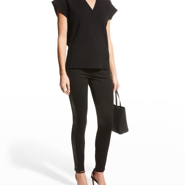 PAIGE Karlee Ponte Pants with Vegan-Leather Panels — Black, Size 25
