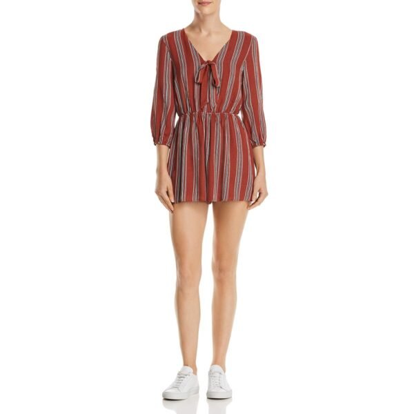 Re:named Tie-Neck Striped Romper – Rust, Medium